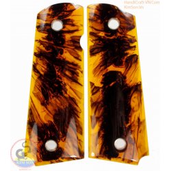 1911A1 pistol grips - fatti a mano da 100% autentica vera plastica tortoise con colore ambrato (1911A1_014)