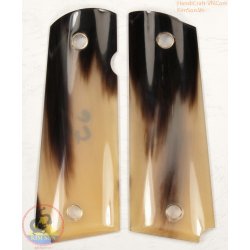 1911a1 pistol grips - handmade from 100% authentic genuine horn with yellow translucent color and black streaks (1911A1_015)