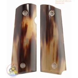 1911A1 pistol grips - fatto a mano di 100% autentico genuino corno con colore giallo traslucido e striature nere (1911A1_016)