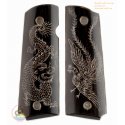 1911A1 apertos de chifre de búfalo de água negra - gravado Dragon e Phoenix à mão