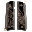 1911A1 Griffe aus echten schwarzen Wasserbüffelhorn - graviert Drache und Phoenix von Hand