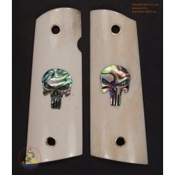 Grips 1911 a 1 - OS de Buffalo en marbre véritable - incrustation Abalone crâne vert