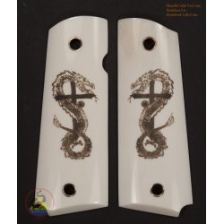1911 a 1 poignées de véritable marbre Buffalo Bone - tatouage gravé croisent Dragon
