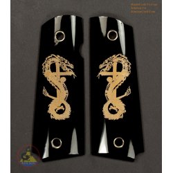 1911 a 1 poignées de corne de buffle noir véritable - tatouage gravé croisent Dragon