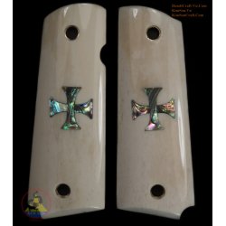 1911A1 da genuino Water Buffalo Bone - Croce di Malta di intarsio da mare verde Abalone Shell