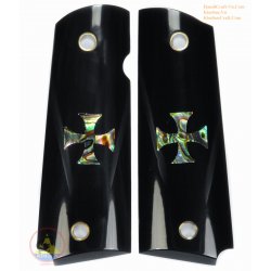 1911A1 aus echten schwarzen Wasserbüffelhorn - Inlay "Malteser Kreuz" von Green Abalone