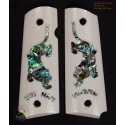 1911A1 prese dal bianco dell'osso - intarsio conchiglia di abalone verde - Custom text disponibile