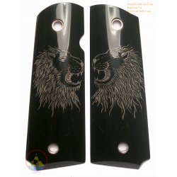 1911A1 da corno di bufalo nera reale - leone testa Incisione