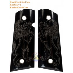 1911 a 1 corne de buffle noir véritable - graver 2 Lion debout