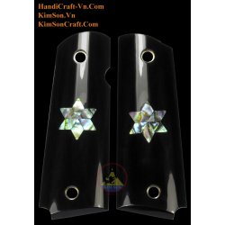 1911A1 da corno di bufalo nera reale - intarsio "Stella di David" verde Abalone