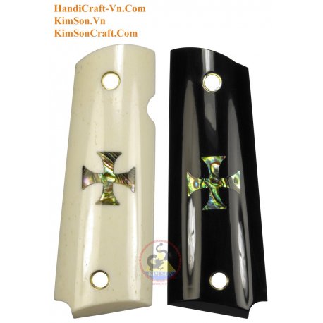 1911A1 From Real White Water Buffalo Bone & Black Horn - Inlay Maltese Cross From Green Abalone