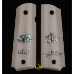 1911A1 aus echten Marmor Buffalo Bone - Inlay Hitman und "God Bless" grüne Abalone