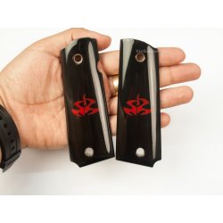 1911A1 da corno di Bufalo nero genuino - Embedded logo acrilico rosso sangue hitman