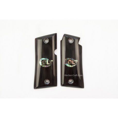 Colt Mustang Pocketlite 380 de chifre de búfalo preto genuíno - logotipo de Colt embutimento de Abalone verde