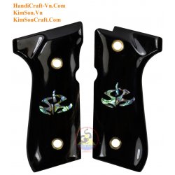 Beretta 92FS apertos - artesanais de genuíno preto de chifre de búfalo de água - incorporado "Hitman logotipo" verde Abalone