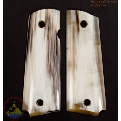 1911a1 pistol grips - Handmade from 100% authentic genuine marble white cattle horn as 90% white area (1911A1_007)
