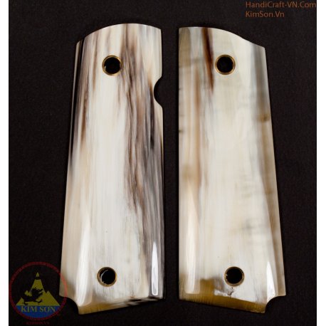 1911a1 pistol grips - Handmade from 100% authentic genuine marble white cattle horn as 90% white area (1911A1_007)