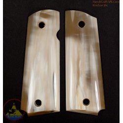 1911a1 pistol grips - Handmade from 100% authentic genuine marble white cattle horn as 70% white area (1911A1_008)