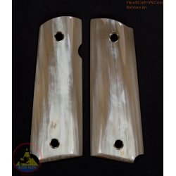 1911a1 pistol grips - Handmade from 100% authentic genuine marble white cattle horn as 70% white area (1911A1_009)