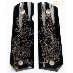 1911a1 pistol grips - Handmade from 100% authentic genuine black horn - Engraving Vietnam Dragon and Phoenix